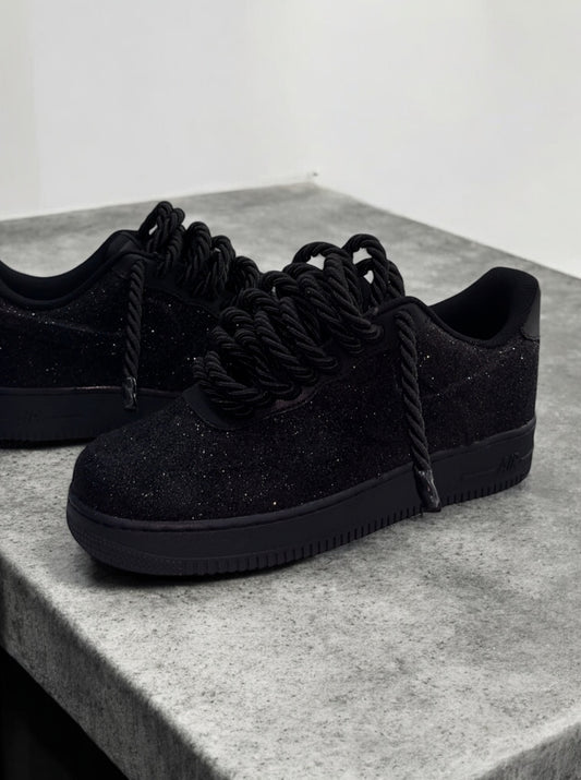 AF1 GLITTER BLACK “Satin Black Laces”